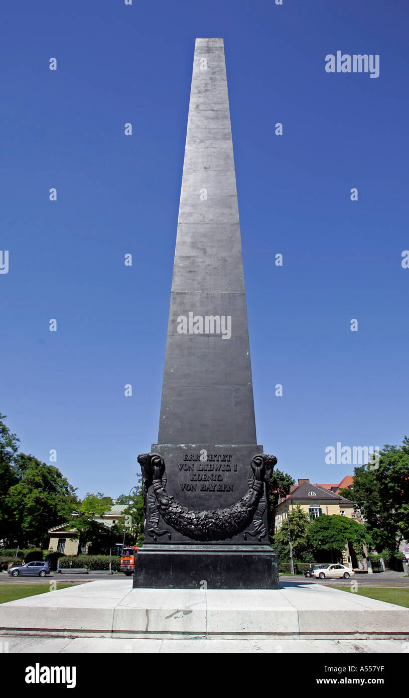 Munich, GER, 01. Jun. 2005 - Obelisk at Karolinenplatz in Munich (built in 1833 by Leo von Klenze) Stock Photo