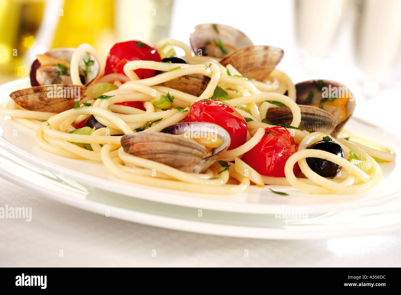 SEAFOOD SPAGHETTI Stock Photo