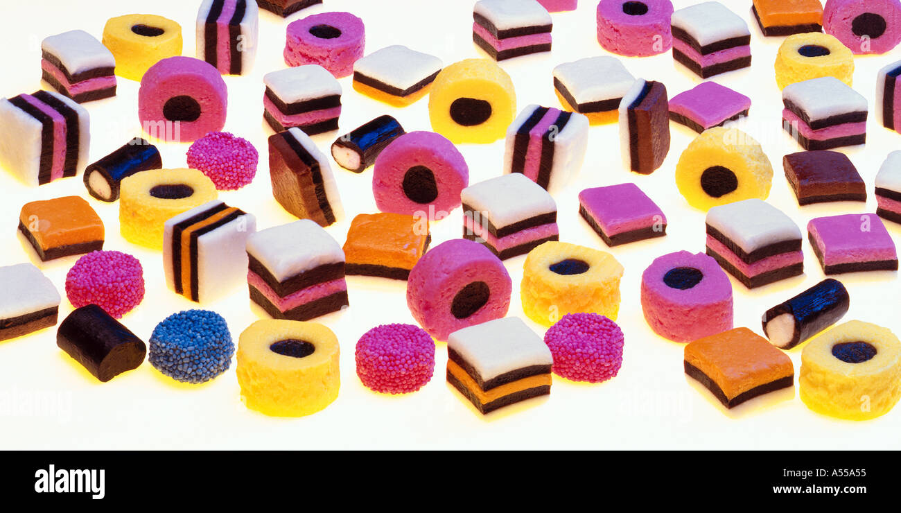happy licorice allsorts Candy gumdrops dolly mixtures Stock Photo Alamy