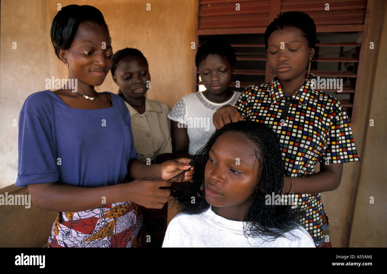 Painet ik0189 benin centre feminine bohicon hairdressing students abomey country developing nation less economically Stock Photo