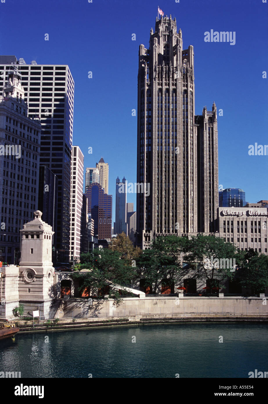 Chicago Illinois USA Wrigley Building across Chicago River Stock Photo