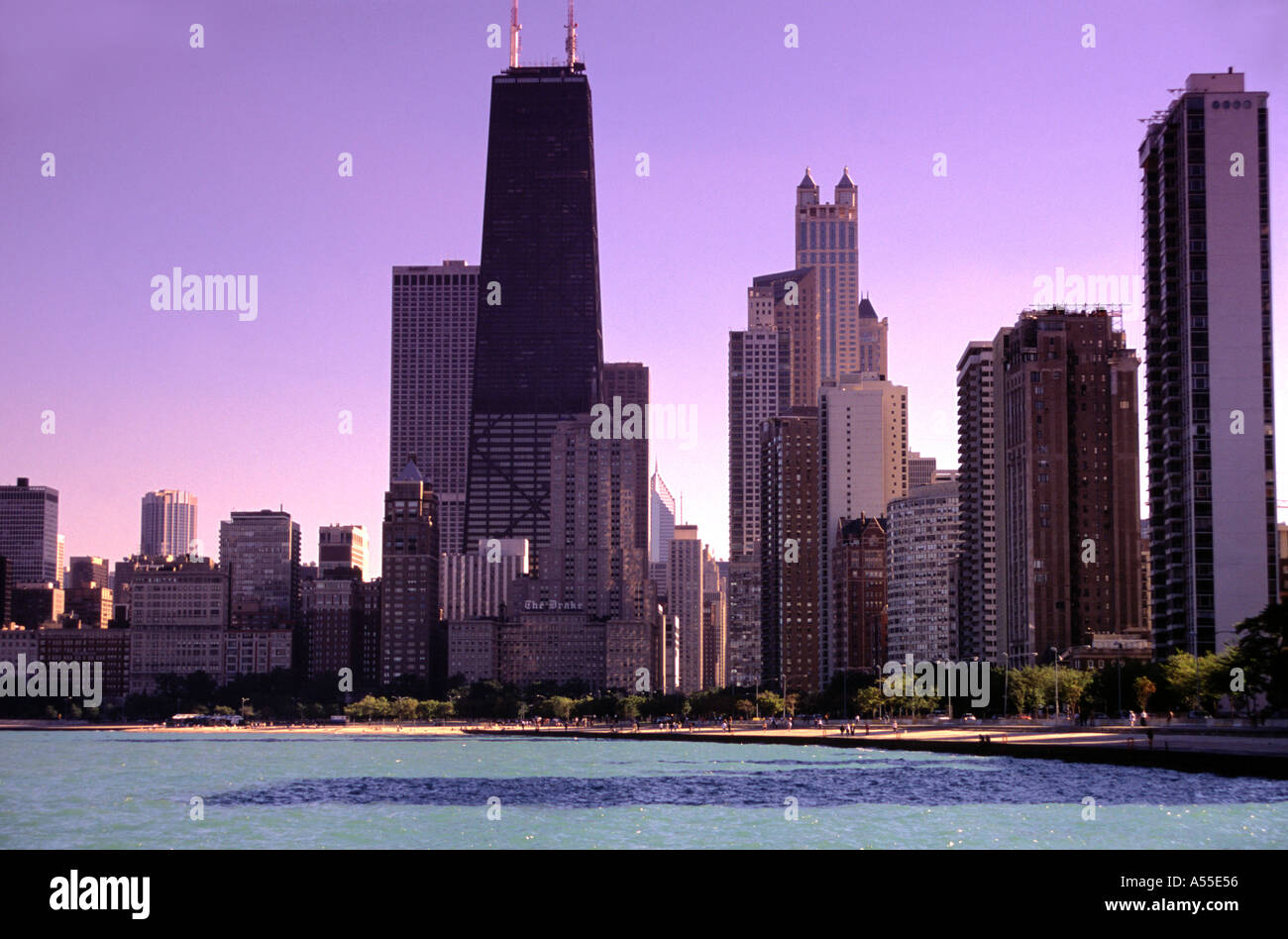 Hancock Tower and Chicago Illinois USA skyline at dusk Stock Photo