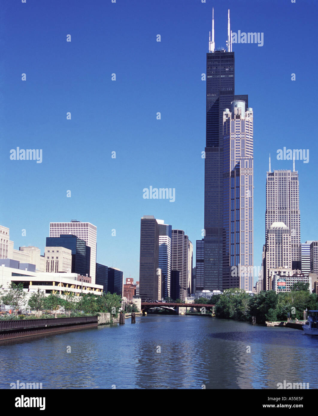 Hancock Tower from Chicago River Illinois USA Stock Photo