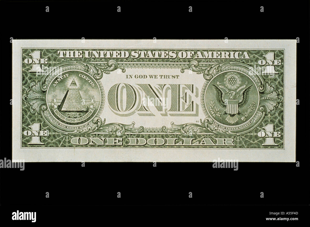 This is the back side of the one dollar bill Stock Photo