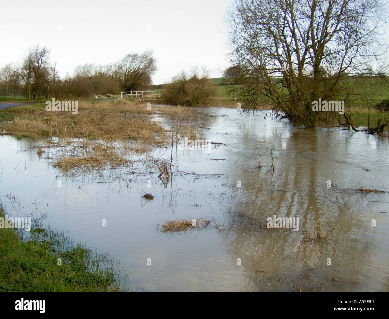 River Kennet flooded at East Kennet Wiltshire Stock Photo