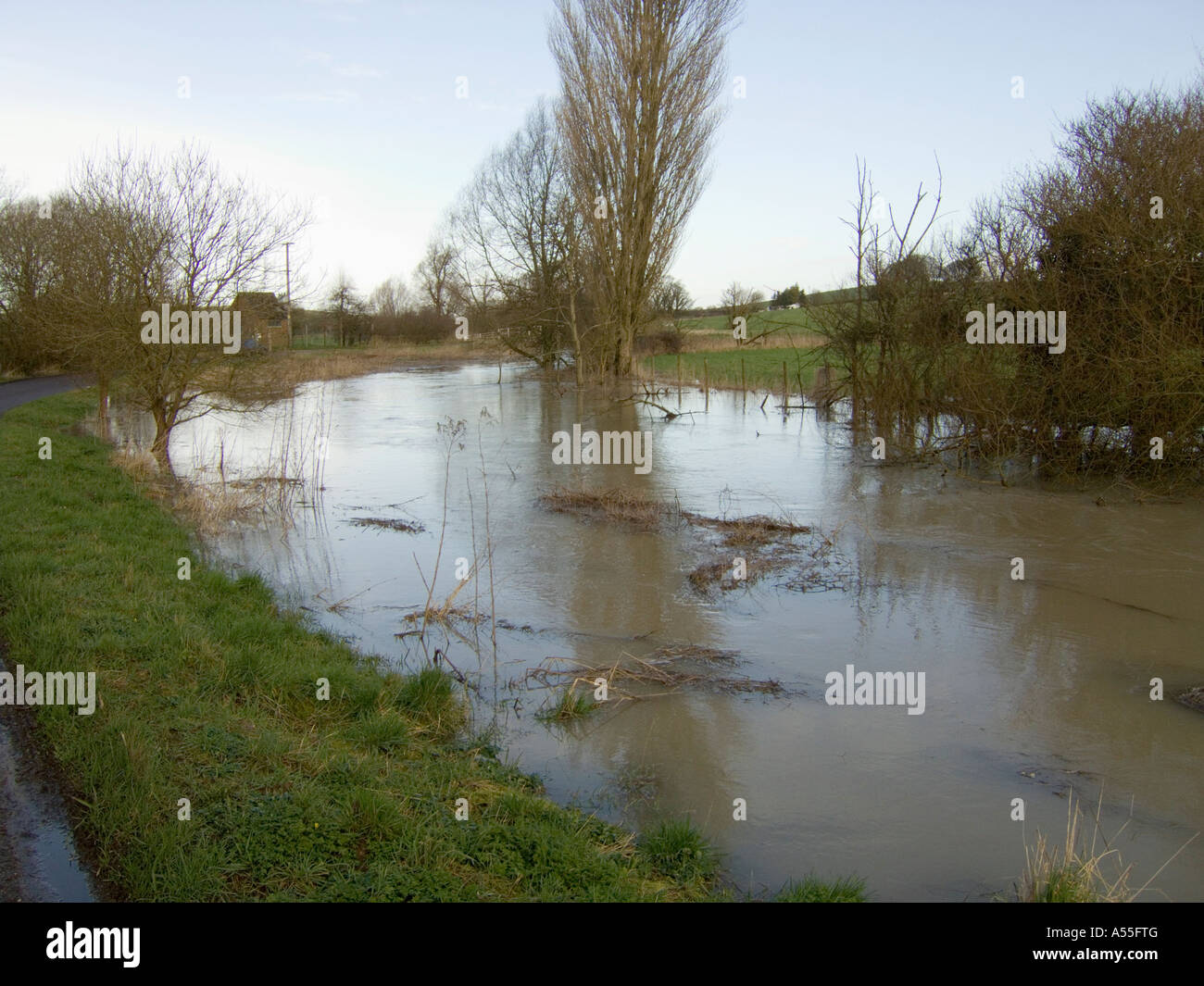 River Kennet flooded at East Kennet Wiltshire Stock Photo