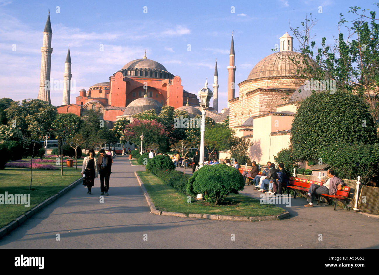 Europe Turkey Istanbul Red Mosque Hagia Sophia Moslem religion architecture minaretts prayer Islam Stock Photo