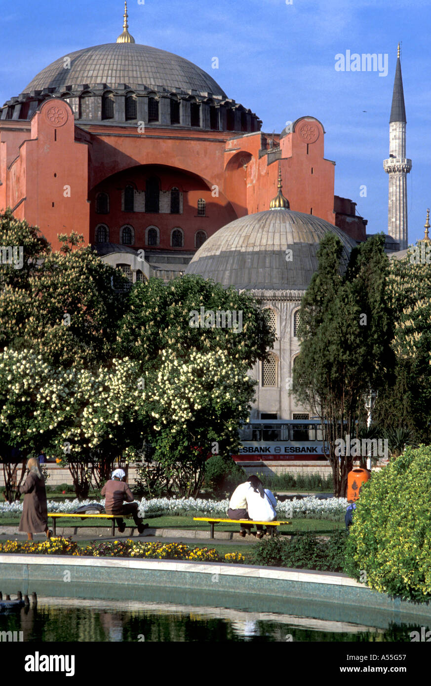Europe Turkey Istanbul Red Mosque Hagia Sophia Moslem religion architecture minaretts prayer Islam Stock Photo