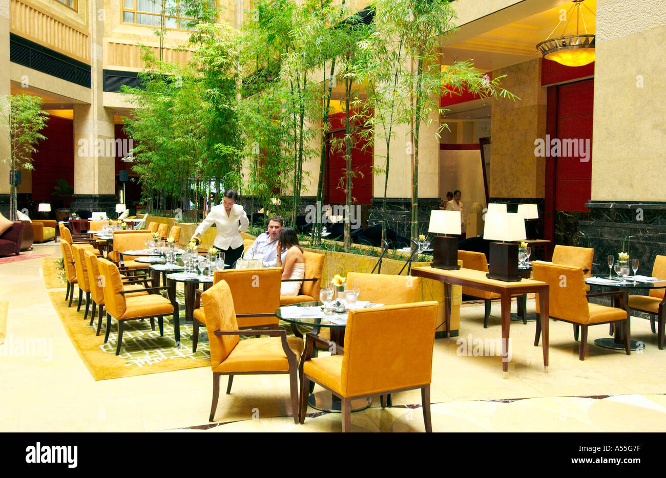 The Interior Courtyard Of The Fullerton Hotel In Singapore