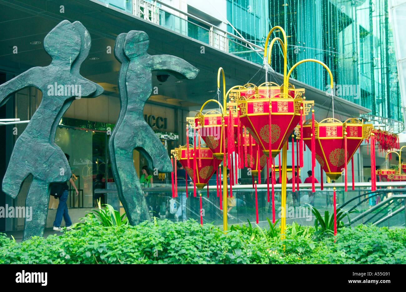 Sculpture art and Chinese New Year decor on Orchard Road in Singapore