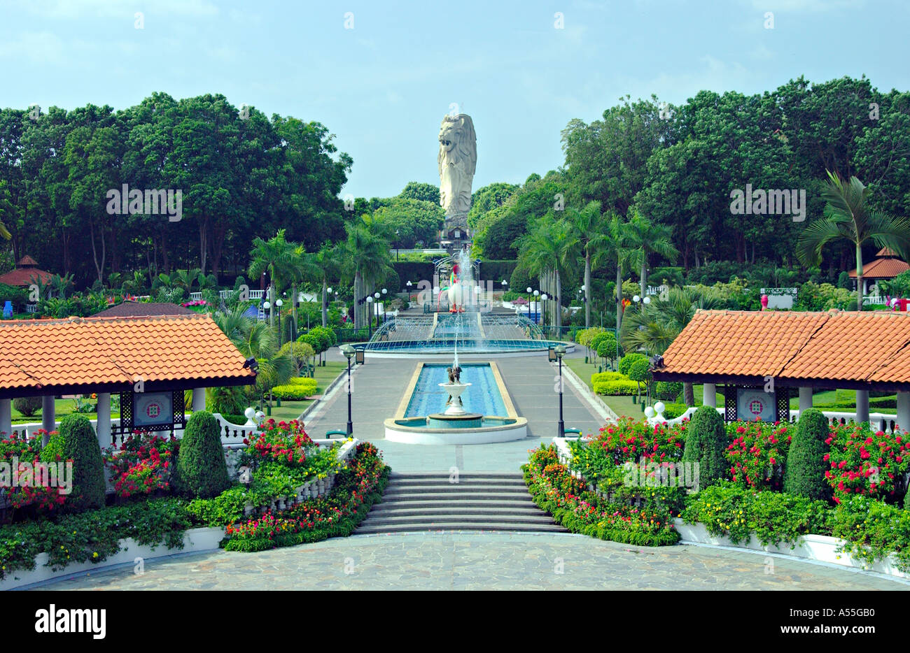 Fountains, gardens and Merlion on Sentosa Island Singapore, Asia Stock