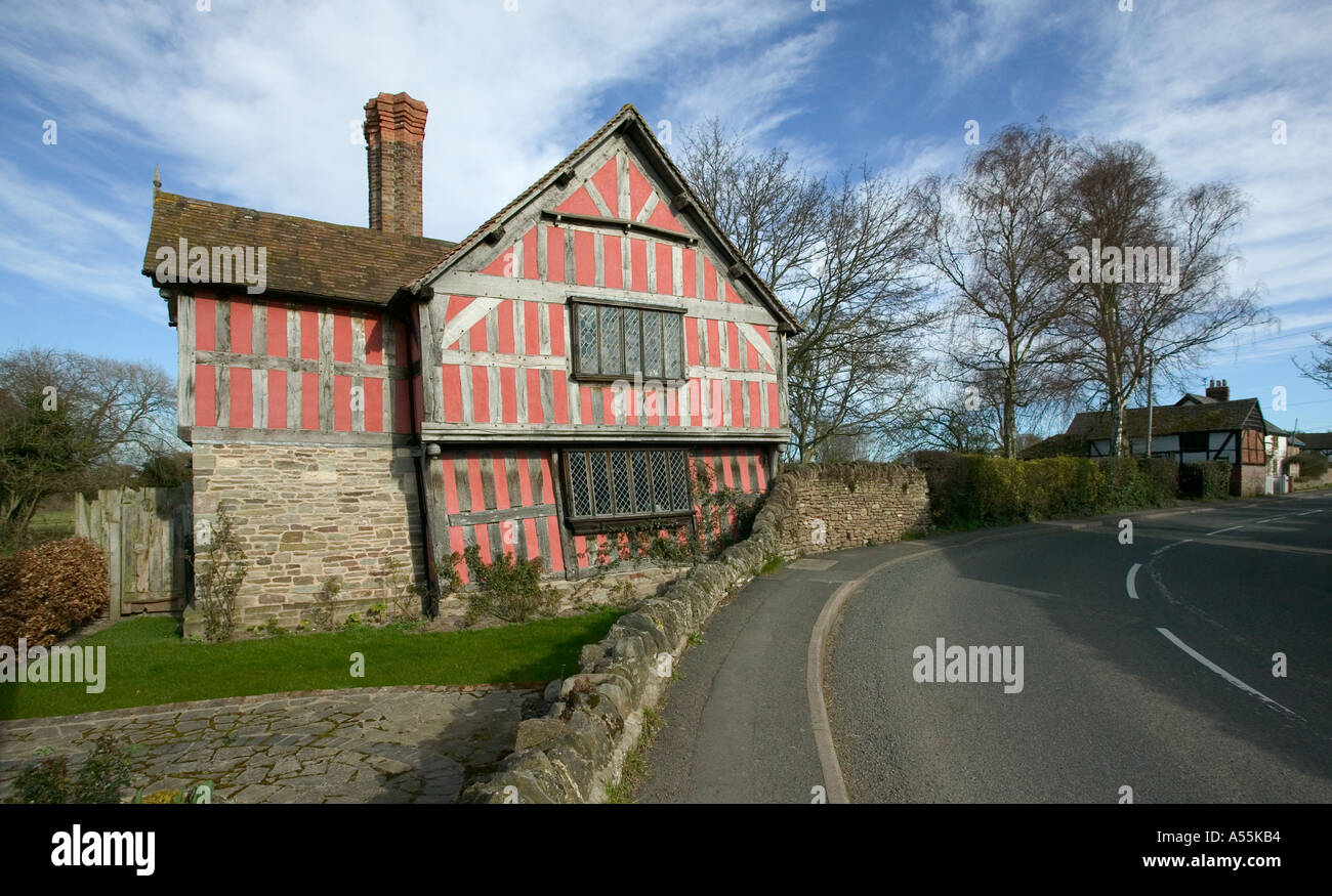 Pink half timbered house Herefordshire Stock Photo