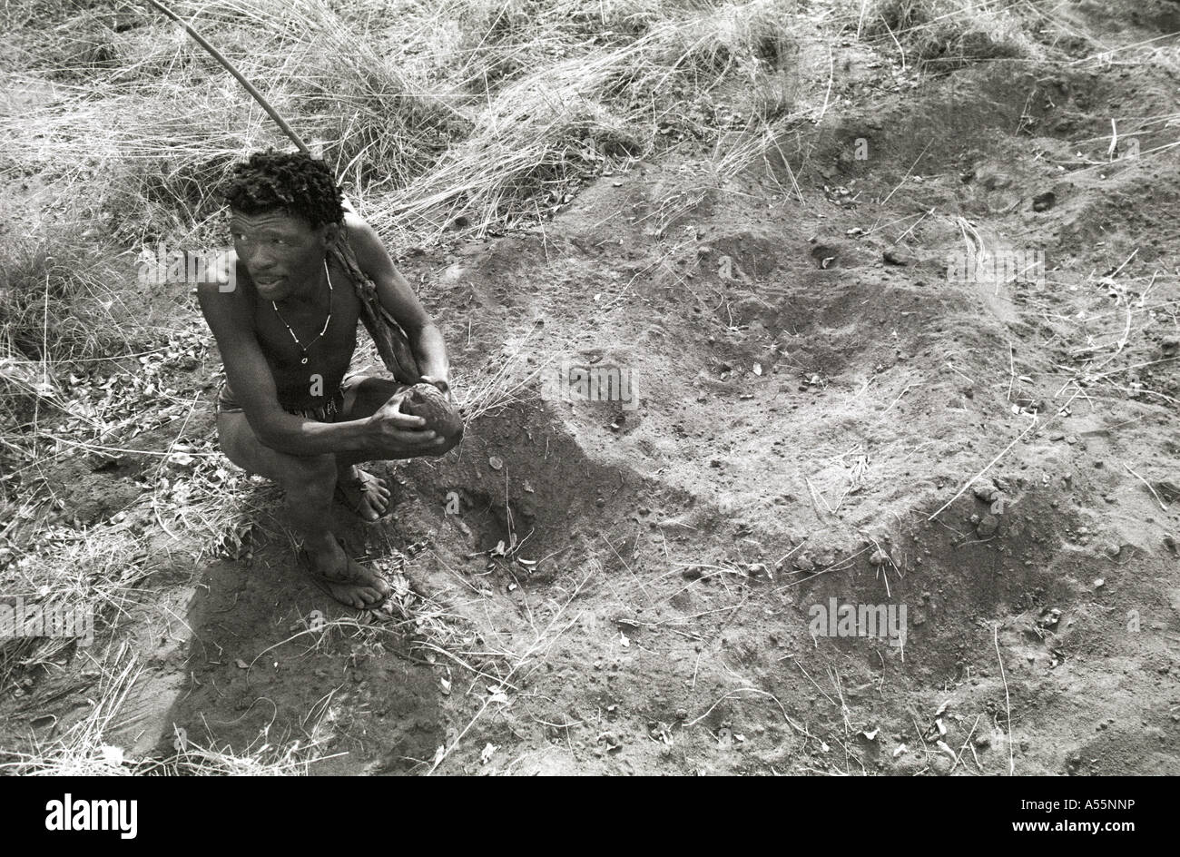Bushman hunting San People Traditional life 21 century Stock Photo