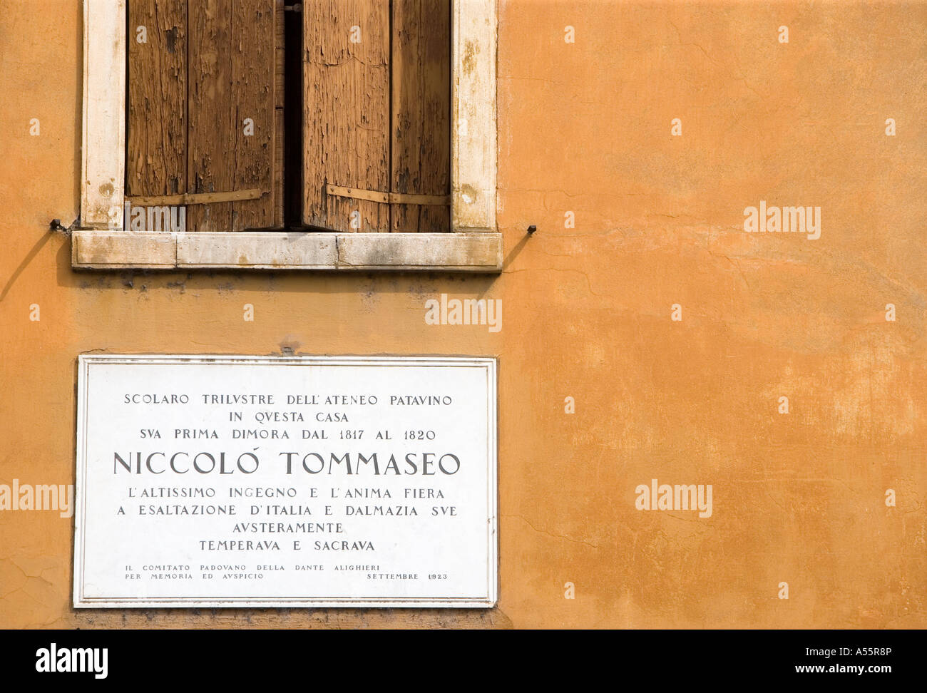 Niccolo Tommaseo Plaque Padua Veneto Italy Stock Photo