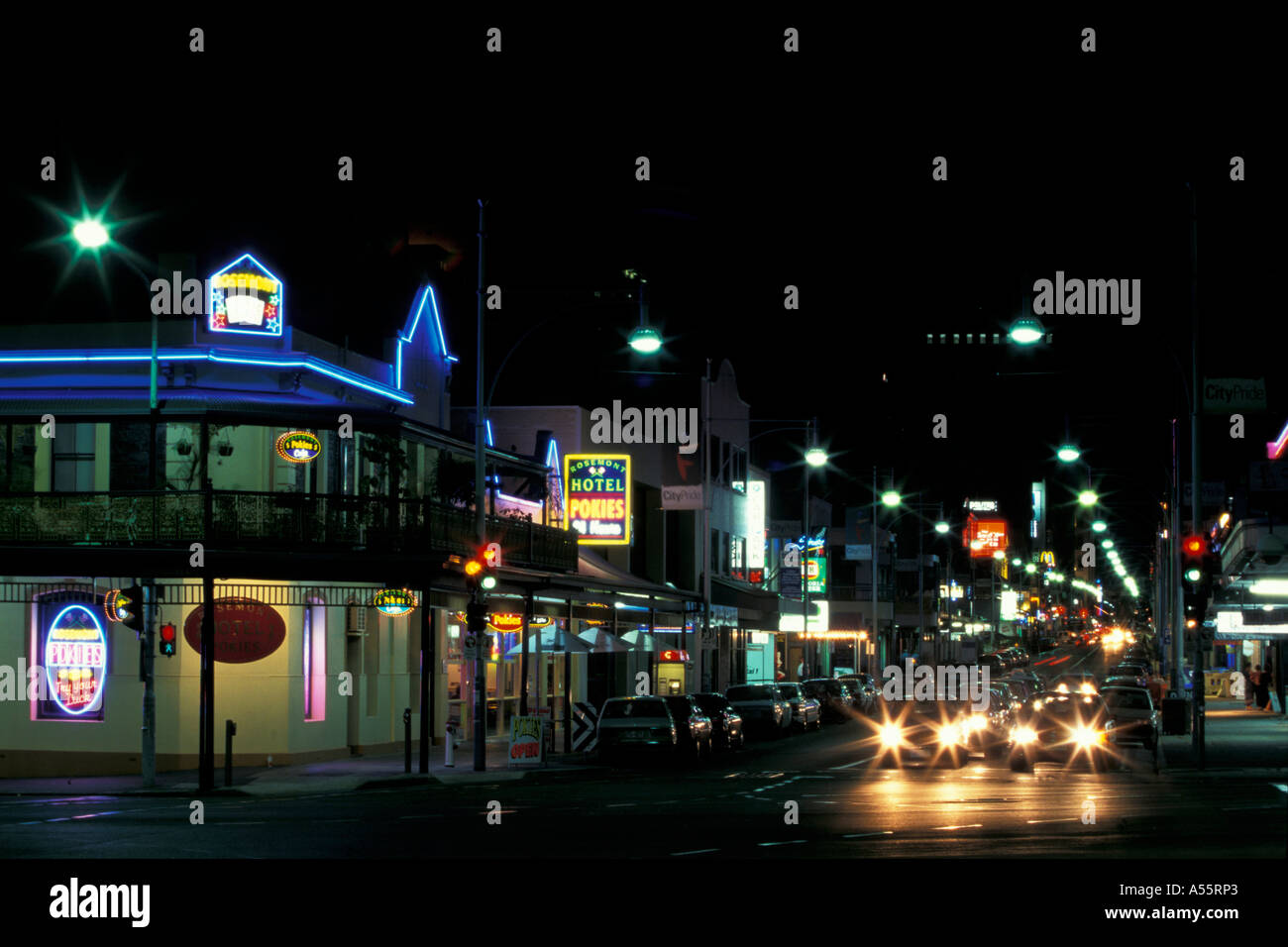 Hindley Street Adelaide by night Australia Stock Photo Alamy