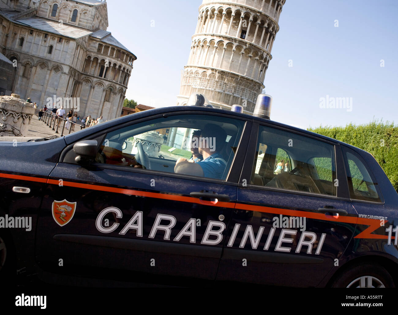 Police car and Leaning Tower Pisa Tuscany Italy Stock Photo Alamy