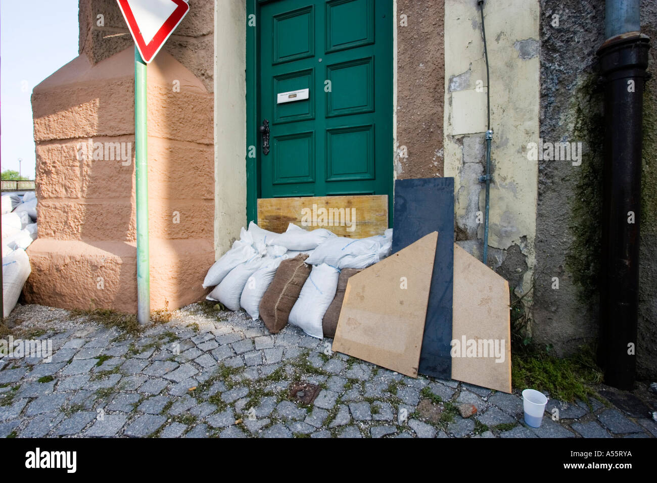 Flood water protection Bad Tölz Bavaria Germany Stock Photo