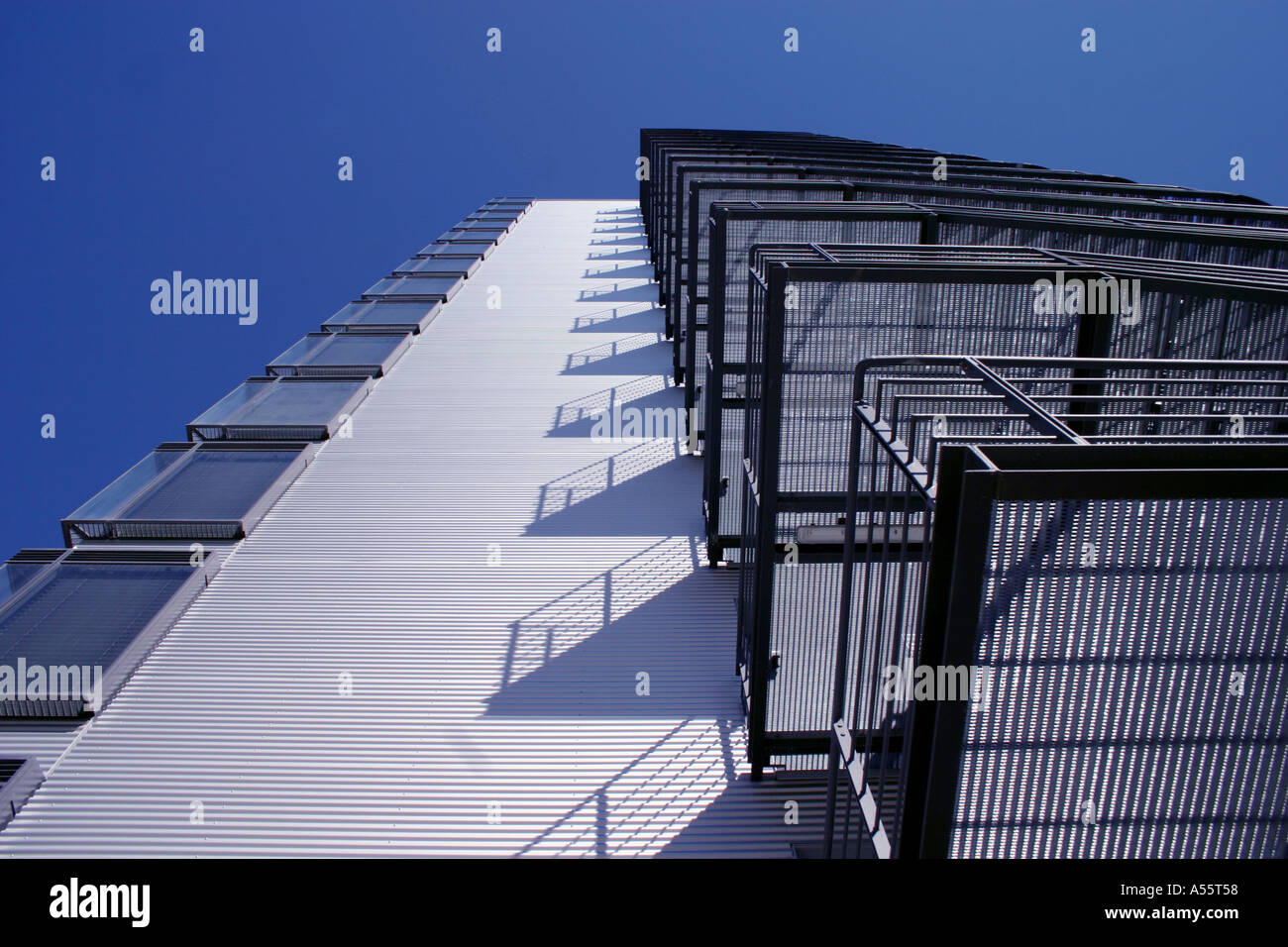 Modern Telekom Building and outside emergency stairs Munich Bavaria Germany Stock Photo