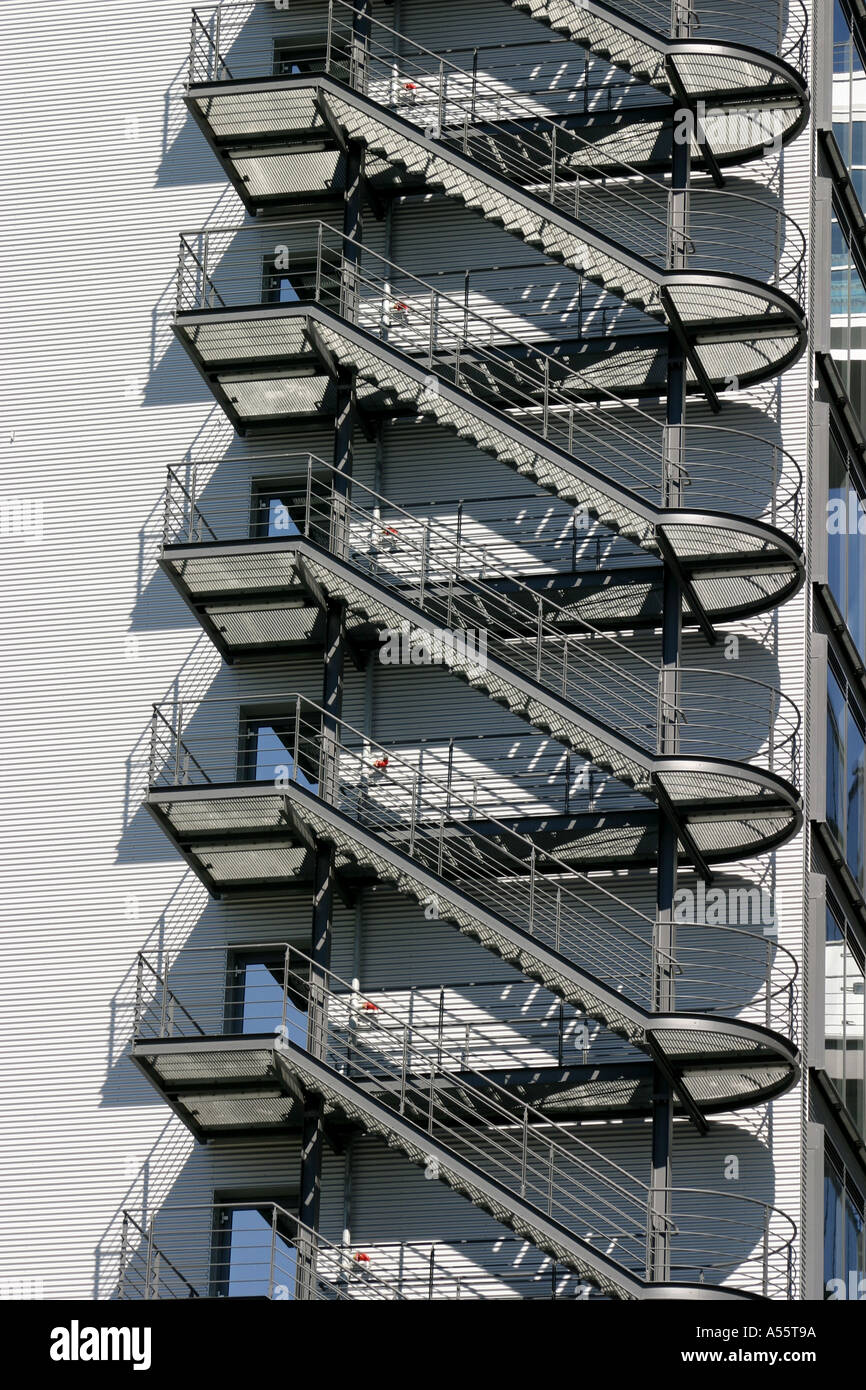 Modern Telekom Building with outside emergency stairs Munich Bavaria Germany Stock Photo