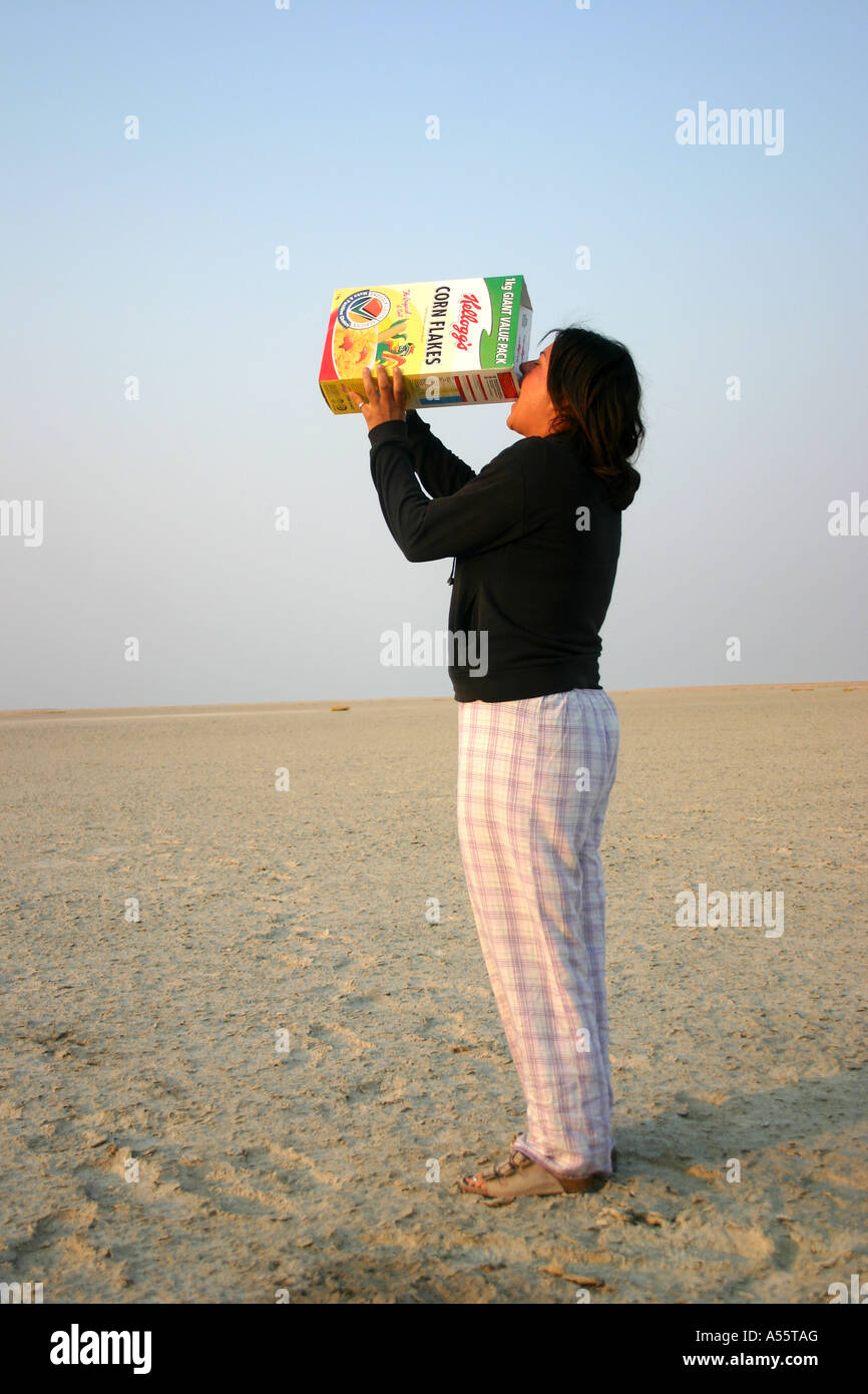 Girl eating cornflakes, Botswana Stock Photo