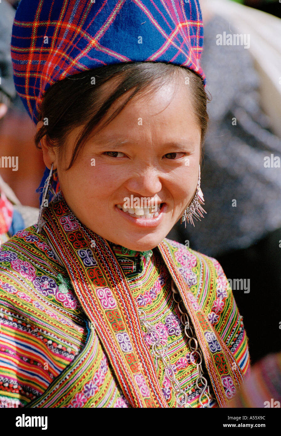 Portrait of a woman of the Hmong Tribe in traditional dress at the ...