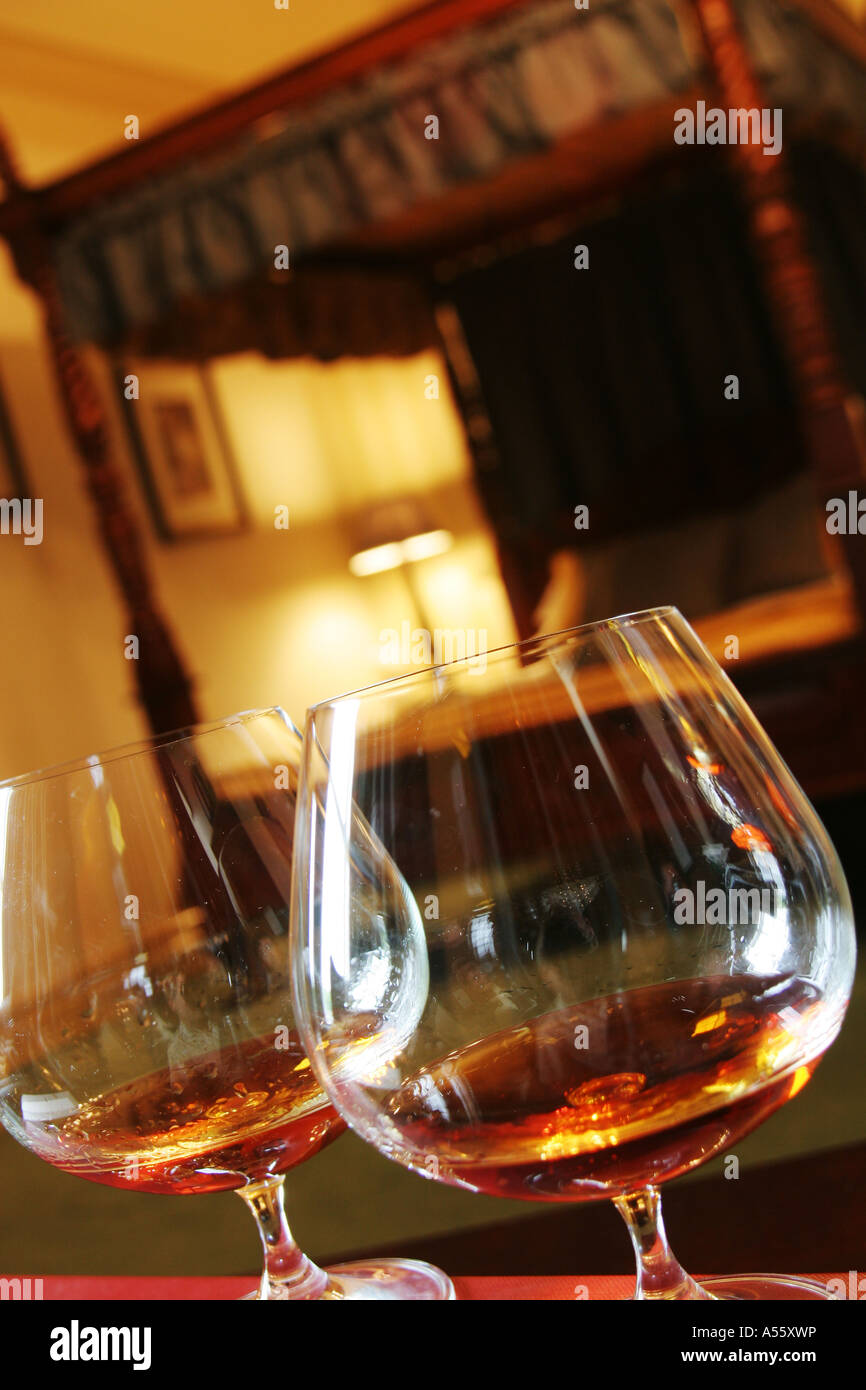 Brandy Glasses in hotel room in England, UK Stock Photo Alamy