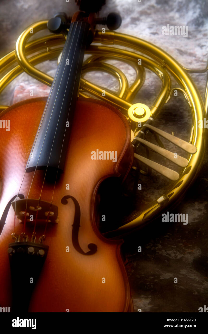 Violin and french horn Stock Photo