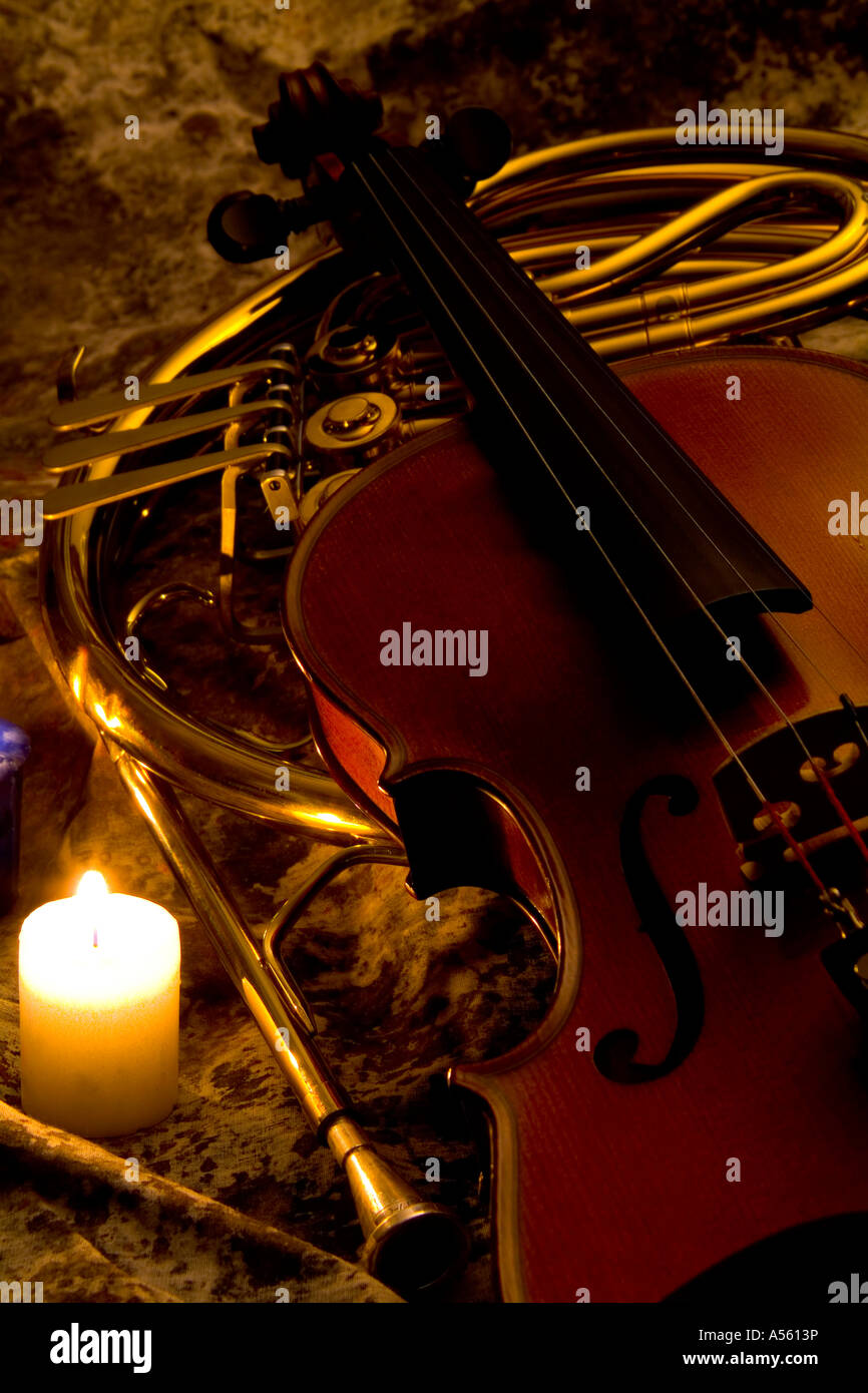Violin and french horn Stock Photo