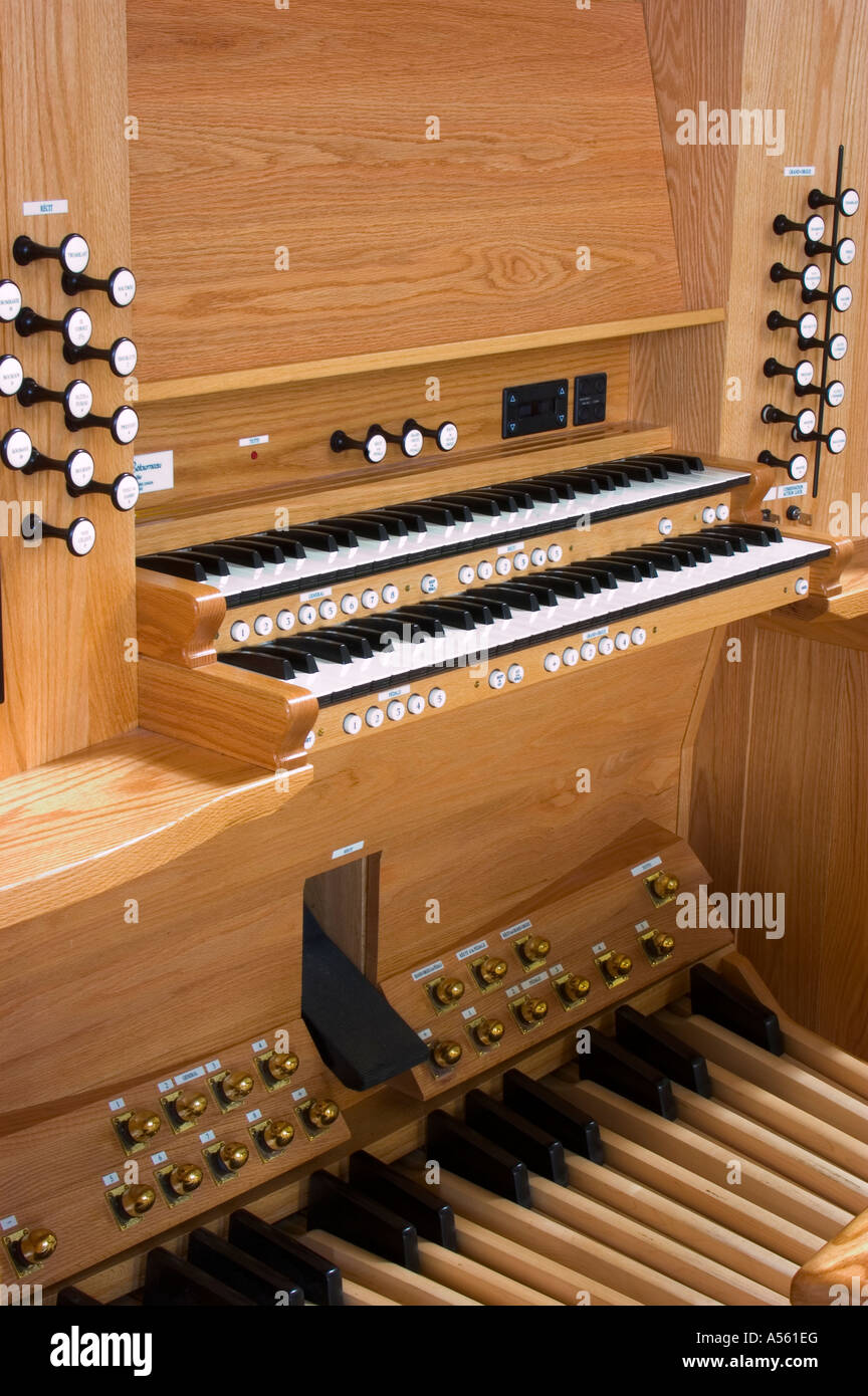 Pipe organ keyboard console Stock Photo