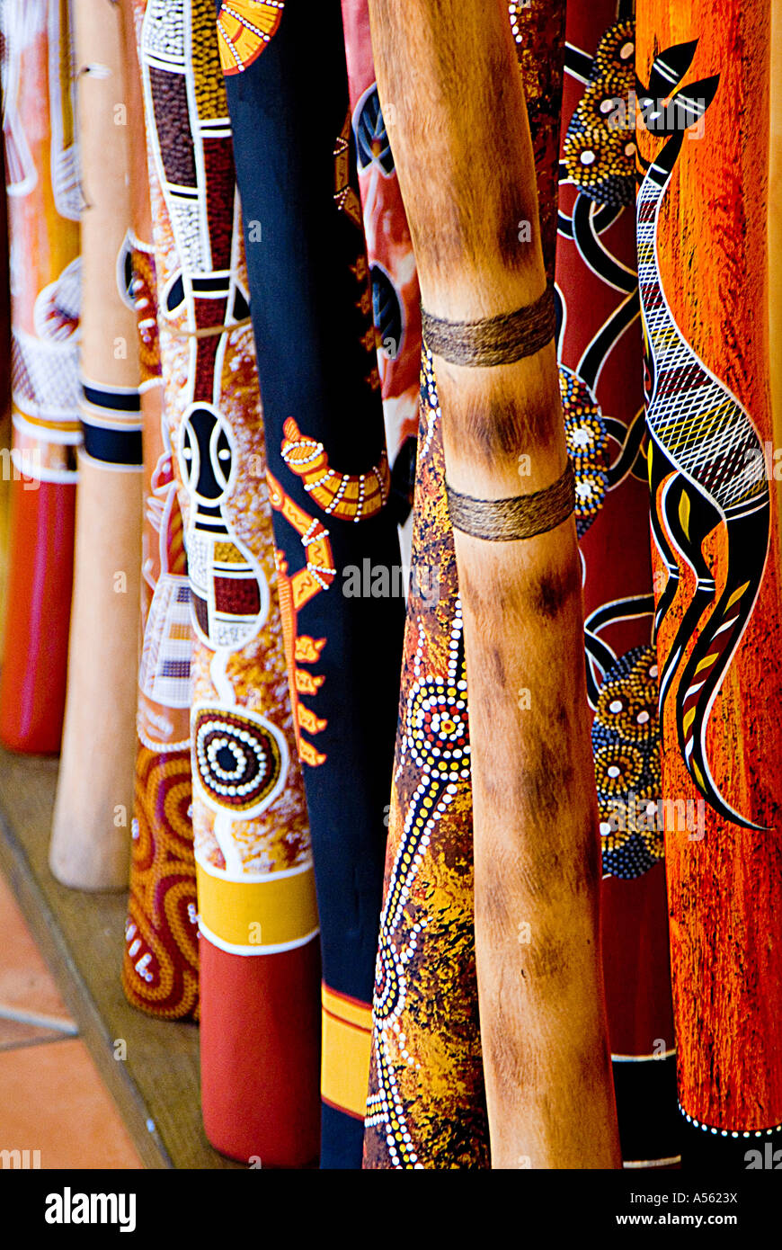 Australian didgeridoo aboriginal wind instruments Stock Photo - Alamy