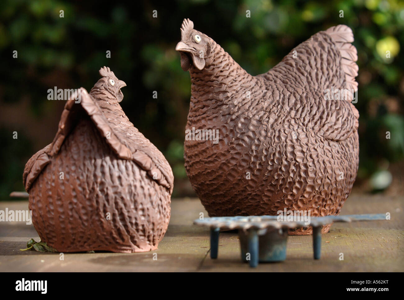A PAIR OF ORNAMENTAL CHICKENS IN A GARDEN UK Stock Photo Alamy