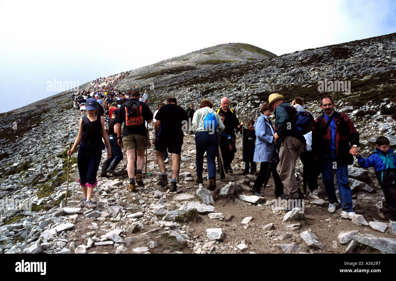Pilgrims Annual climb  of Crogh Patrick Co Mayo on Reek Sunday (Last Sunday in August) Stock Photo
