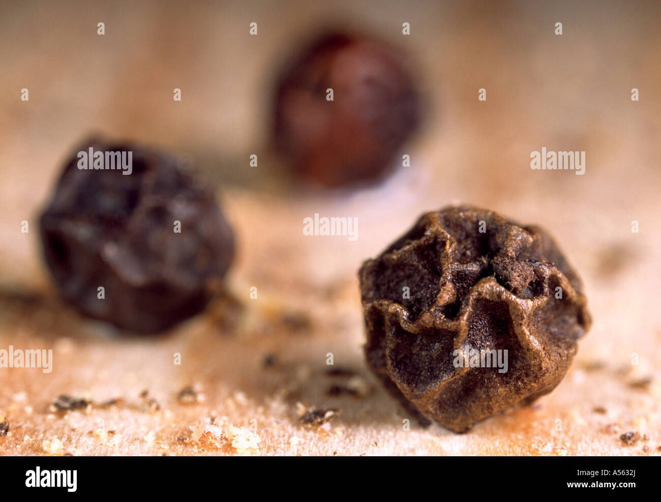 Highly magnified peppercorns, still life. Stock Photo