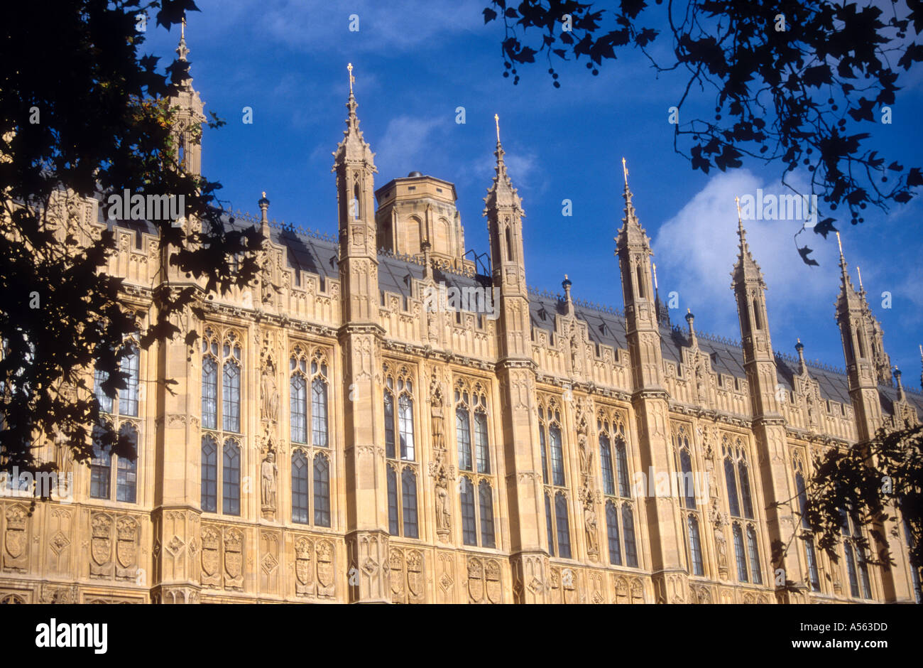 The Houses of Parliament seen from Victoria Gardens London SW1 England UK Europe Stock Photo