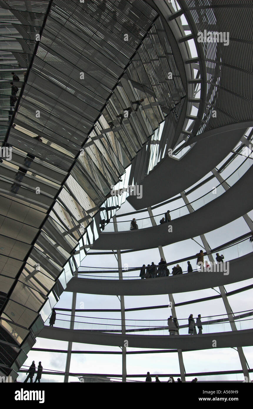 Visitors at the modern dome of the german House of Parliament Reichstag Berlin Germany Stock Photo