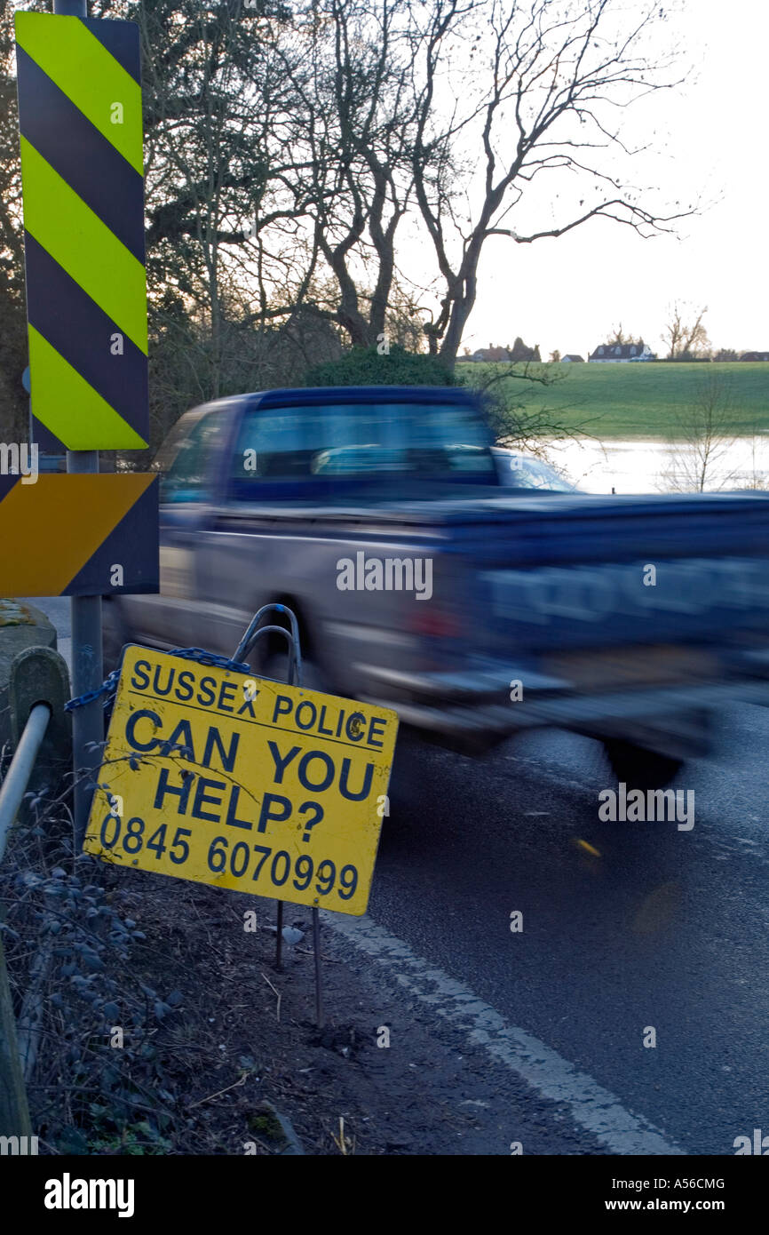 Help Call Police Sign A police help sign at a traffic accident spot in West Sussex UK 2007 ...
