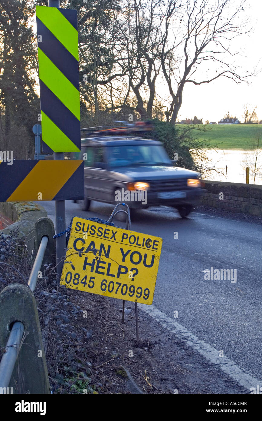 Help Call Police Sign A police help sign at a traffic accident spot in West Sussex UK 2007 ...