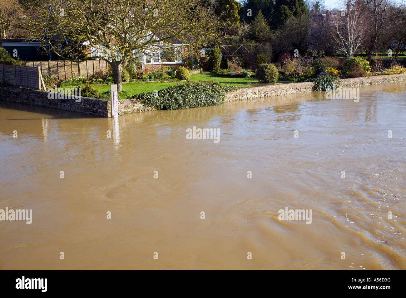 Flooded fields due to the river Arun bursting it's banks at Pulborough West Sussex, winter 2007 Stock Photo