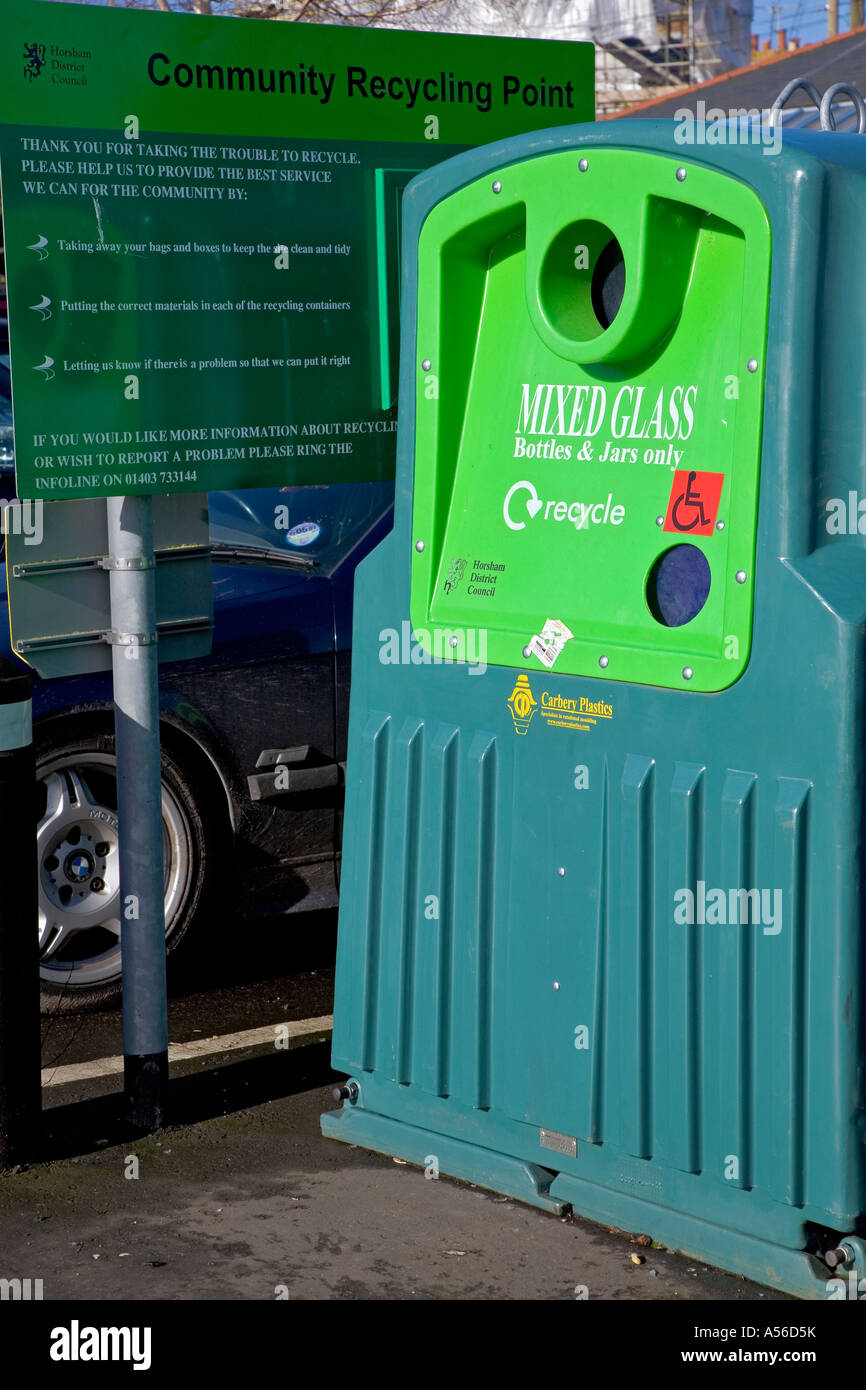 A community recycling collection point for glass and bottles in