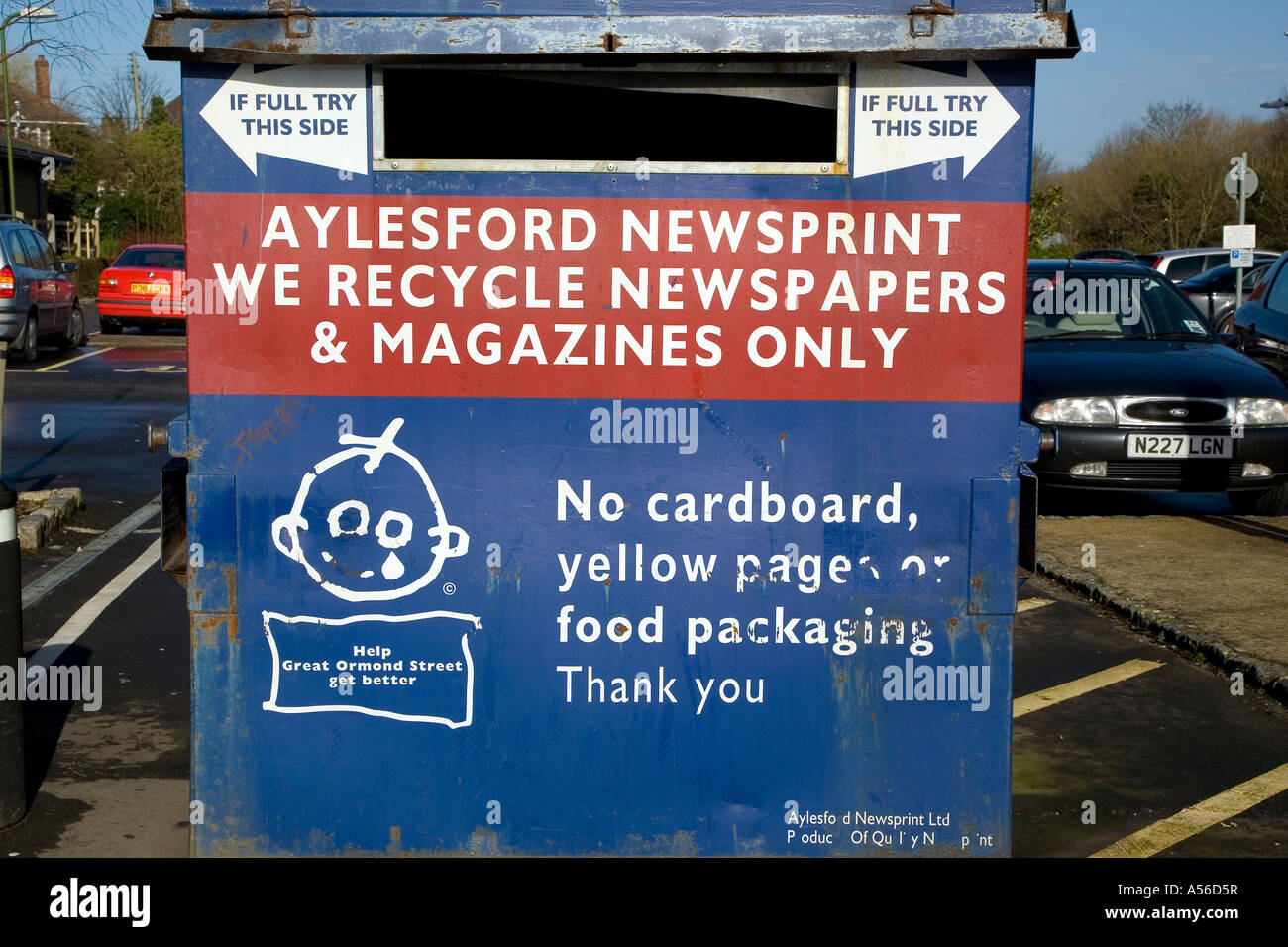 A community recycling collection point for magazines and newpapers in