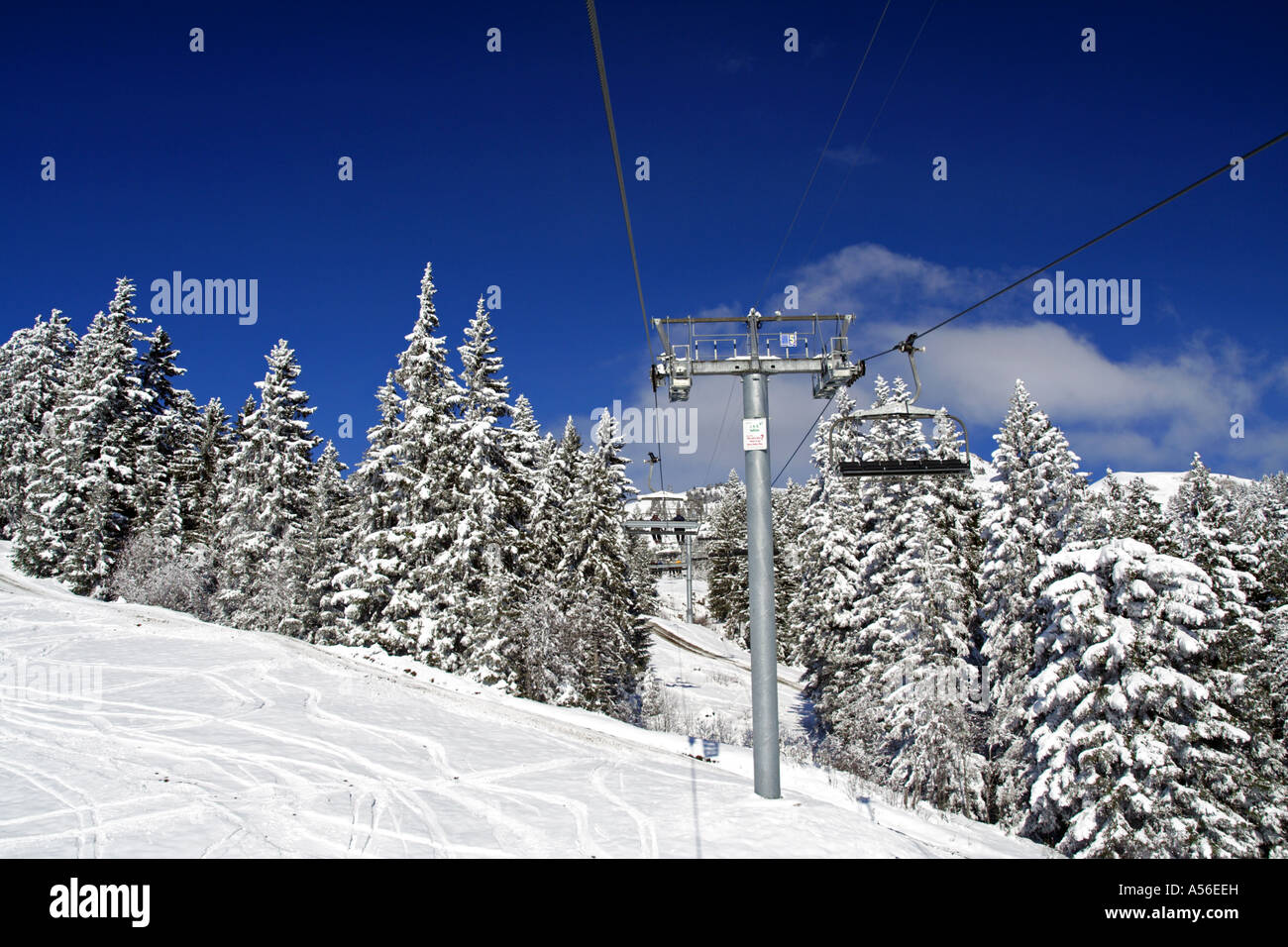 Chairlift in the Swiss ski resort of Villars sur Ollon, Canton Vaud