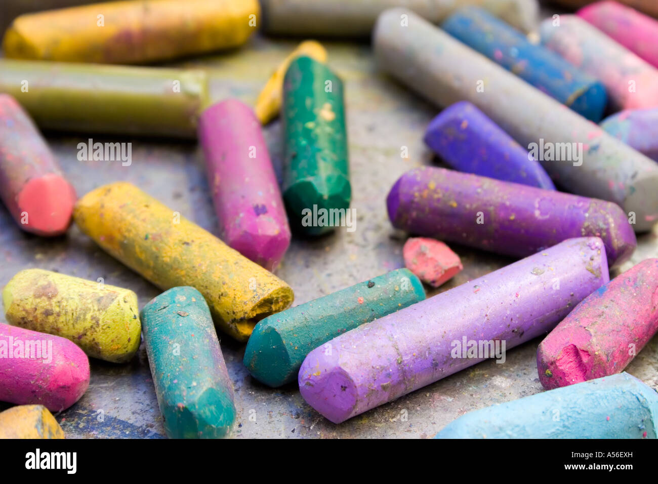 Bunch of colorful used wax crayons Stock Photo Alamy