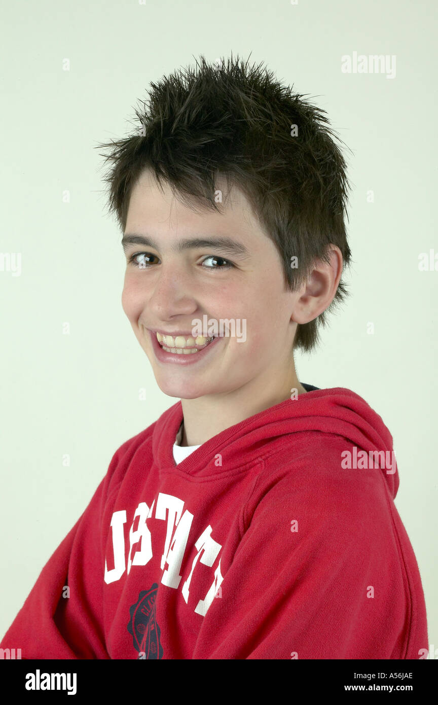 13 year old boy poses for photo England Stock Photo