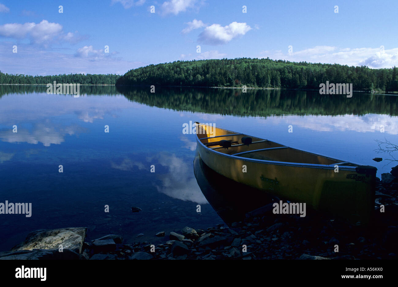 Canoe at a lake in the Boundary Waters Canoe Area, Minnesota, USA Stock Photo