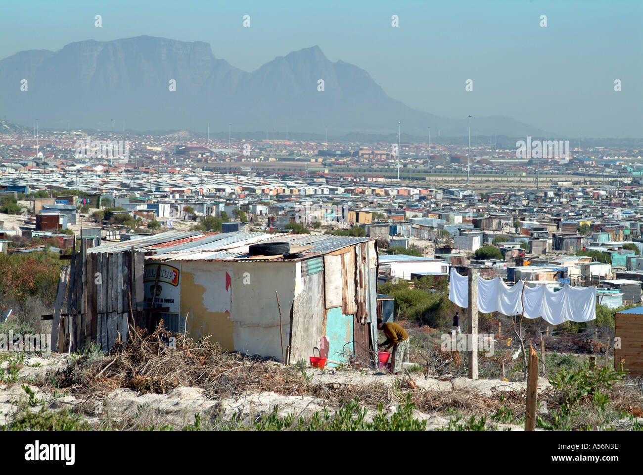 Khayelitsha township near Cape Town South Africa RSA backdrop of Table