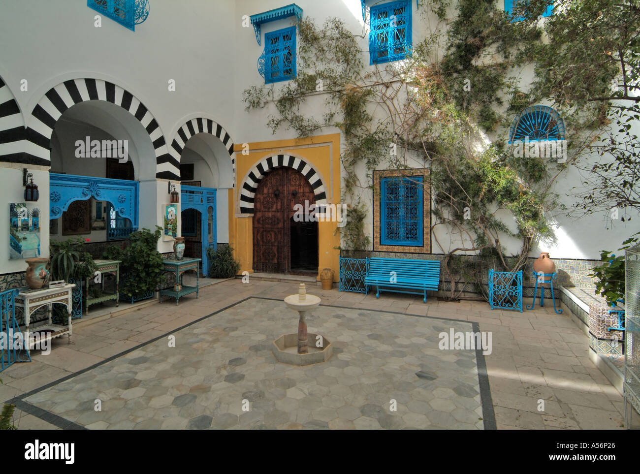 Courtyard in Dar elAnnabi, traditional Tunisian house, Sidi bou Stock