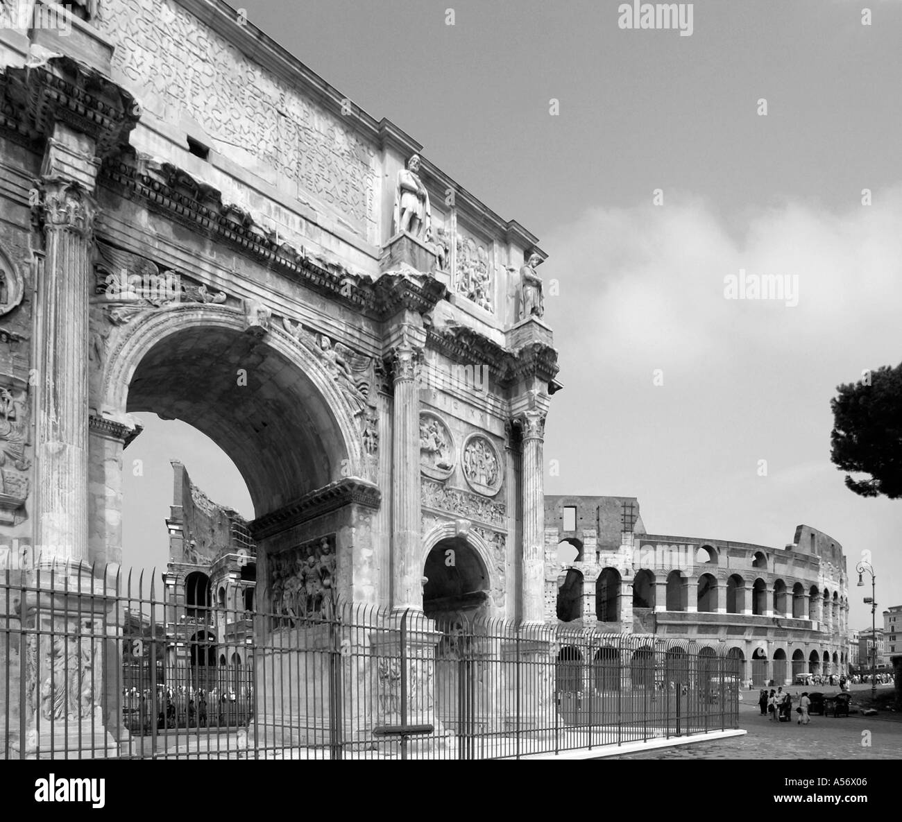 Arch of Constantine with the Colosseum behind, Historic Centre, Rome, Italy Stock Photo