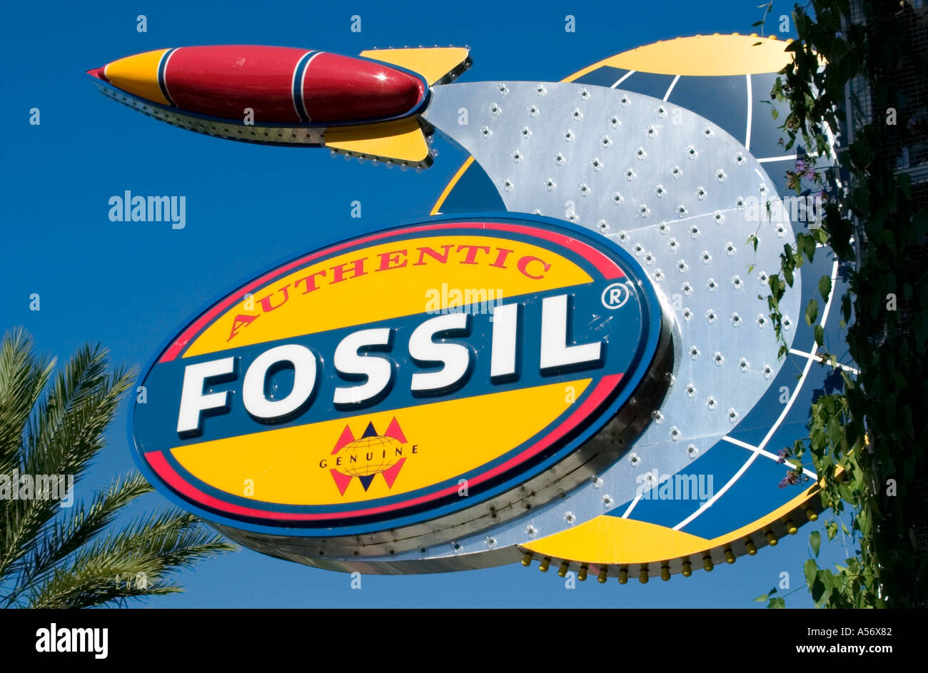 Authentic Fossil Store Sign, City Walk, Universal Studios, Orlando, Florida, USA Stock Photo