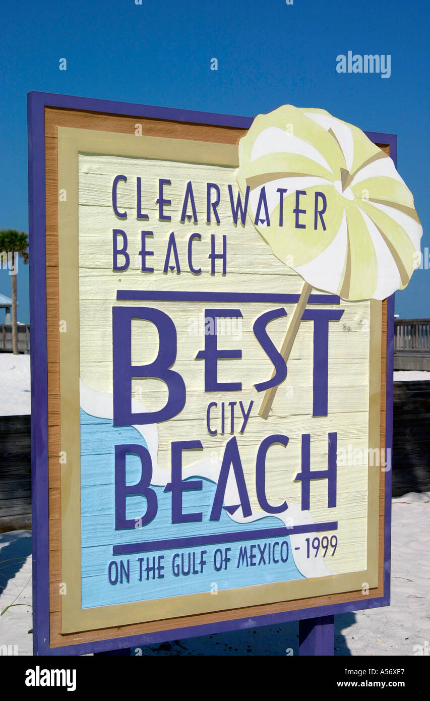 Best Beach Sign, Clearwater Beach, Gulf Coast, Florida, USA Stock Photo