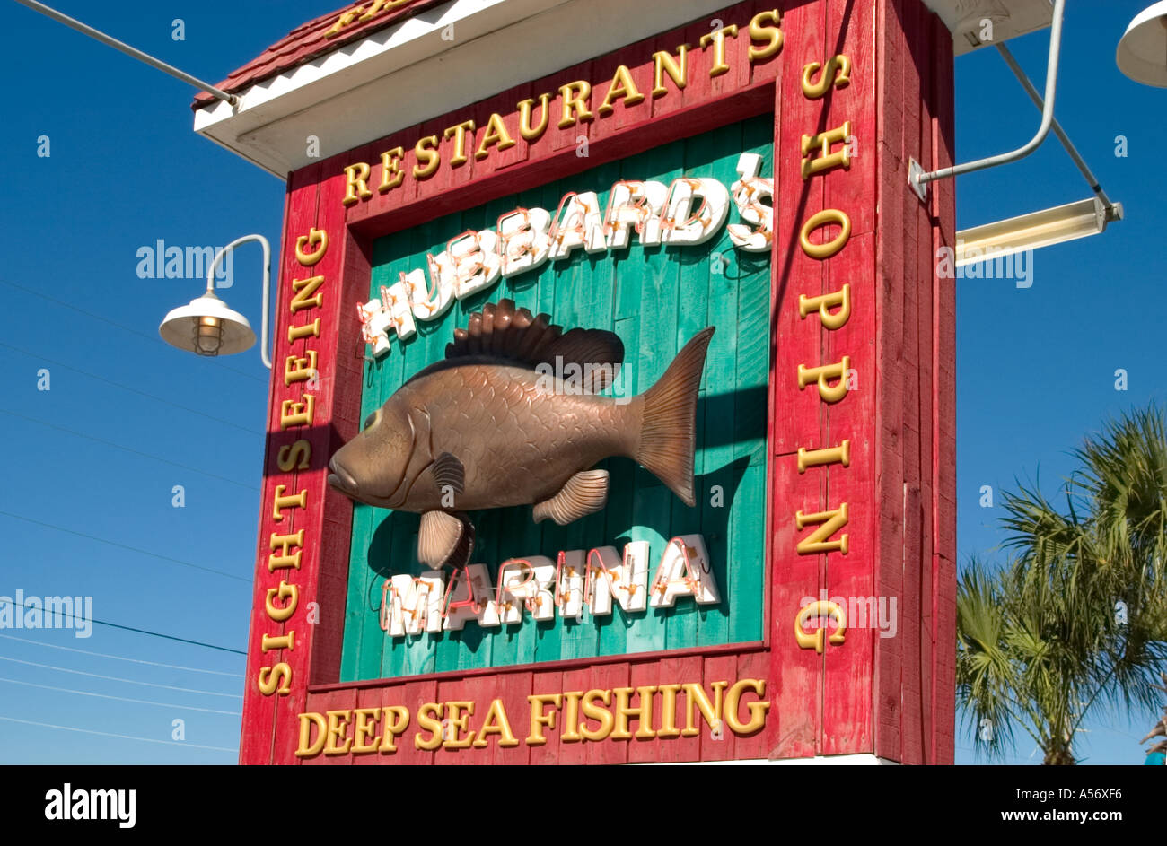 Hubbards Marina Sign, John's Pass, Madeira Beach, near St Petersburg Beach, Gulf Coast, Florida Stock Photo